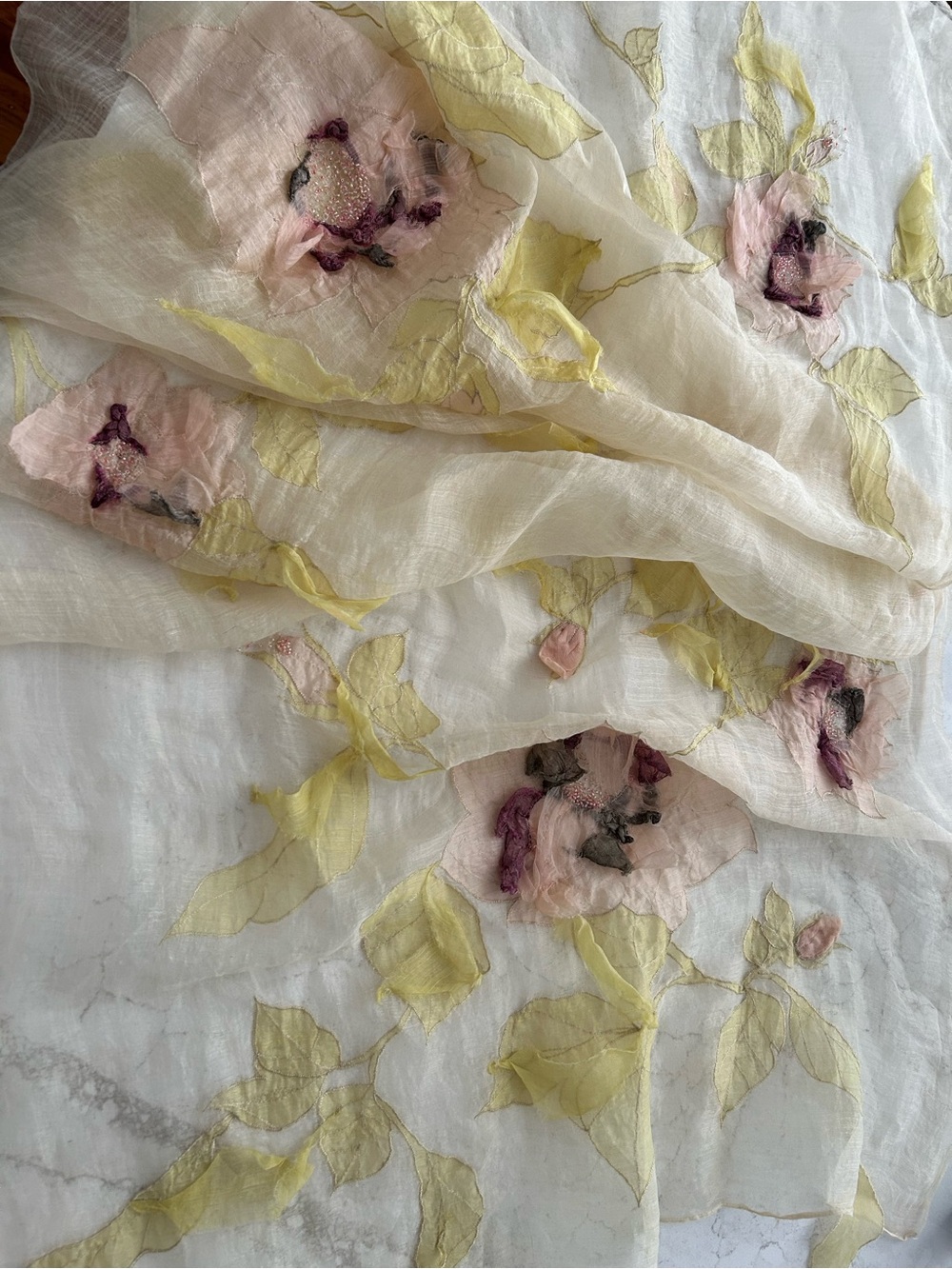 Exquisite Silk Shawl With Delicate Appliqués
